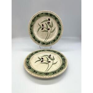 Oneida Oliveto Olive Hand Painted Set of 2 Salad Plates 8 1/8" *See Small Chip